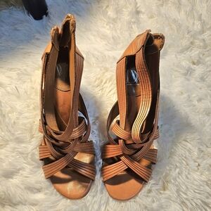 Diane Von Furstenberg Leather Neutral Wedge Sandals